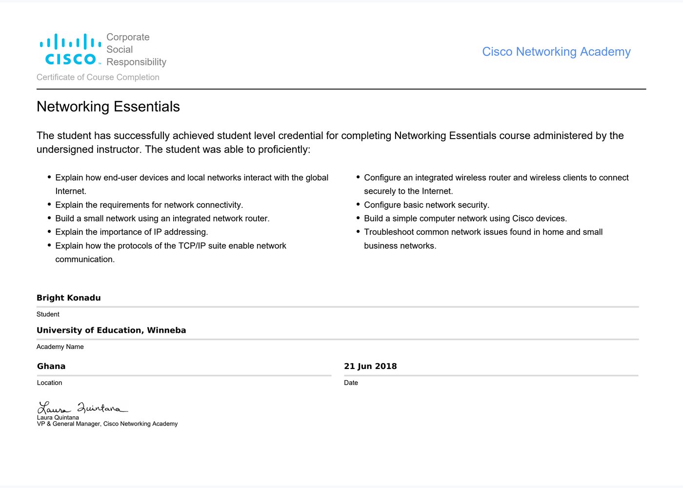Networking Essentials certificate preview